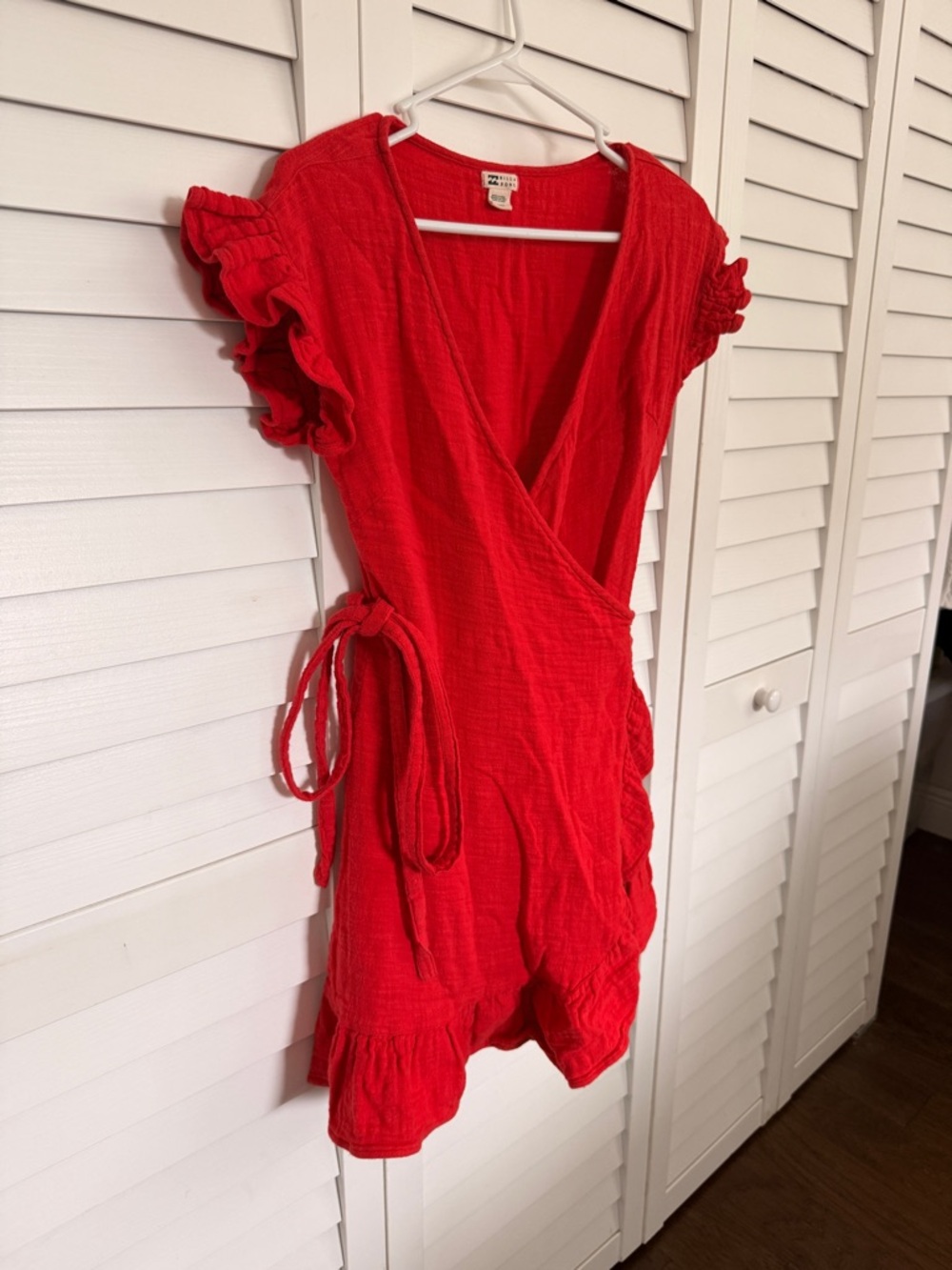 Billabong Red Wrap-Style Kids One-Piece with Ruffle Sleeves